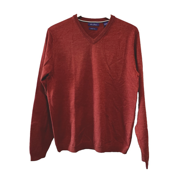 NWT Alan Flusser Rust color 100% Merino Wool Warm Cozy V neck Sweater Size-M - Picture 1 of 5